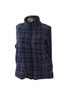 R & R XL Black and blue plaid zip up fleece vest